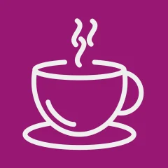 Icon of a coffee over a ube-colored background