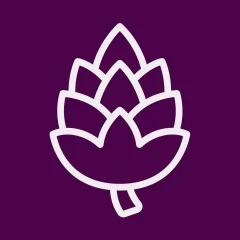 Icon of an acorn on a plum-colored background