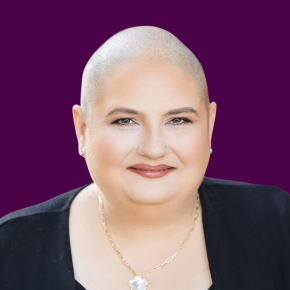 Headshot of Angelica Johnson over a plum-colored background