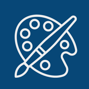 Icon of a paintbrush and palette over a blueberry colored background