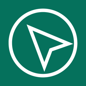 Icon of a compass on a pine colored background