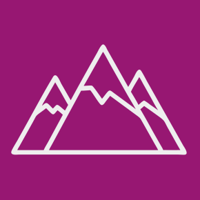 Icon of mountains on a ube colored background