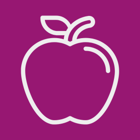 Icon of an apple on an ube-colored background