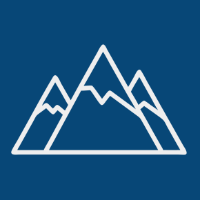 Icon of mountains on a blueberry colored background
