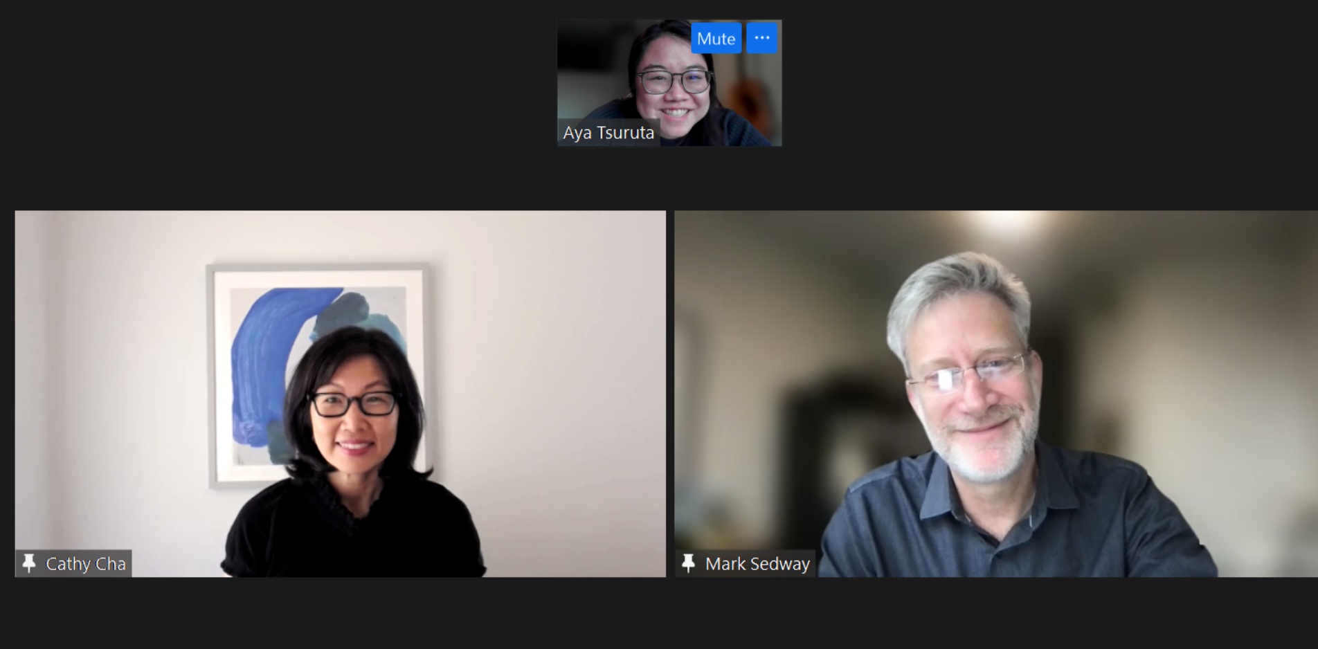 Screenshot image of Zoom video screen with Lisa, Tony and Aya. 
