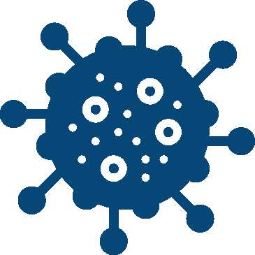 Graphic of a virus with various spokes radiating out from a central circle