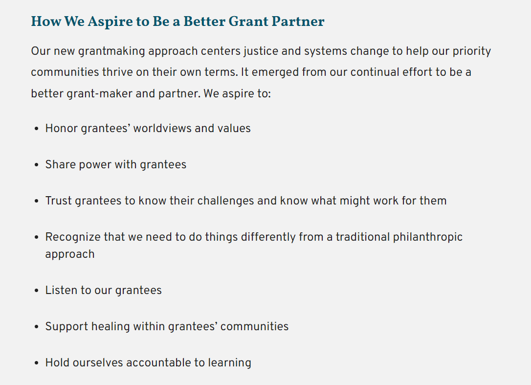 How we aspire to be a better grant partner. See NWAF for full text.