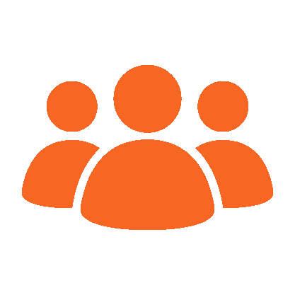 Icon of three people in a group, in carrot (orange)