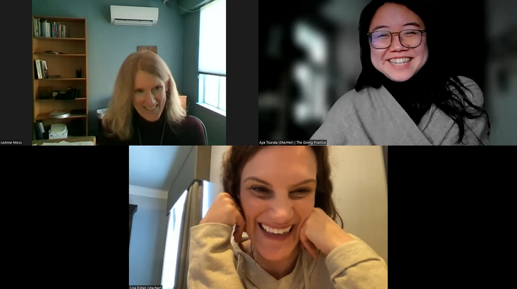 Screenshot image of video call with LeAnne, Lisa and Aya 