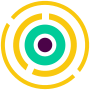 Icon of a target with purple, green and yellow rings