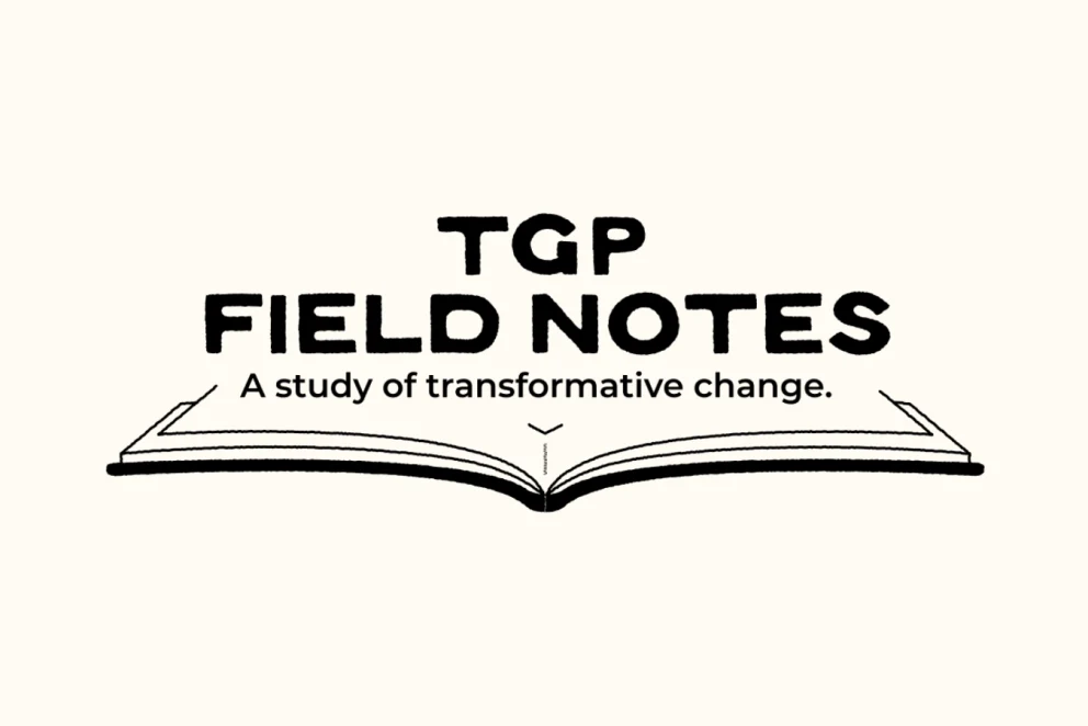 An illustration of an open book with the words "TGP Field Notes" written above