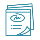 Teal icon of a stack of papers. 