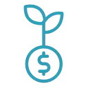 Icon of a plant with a dollar sign by its roots