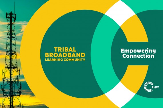 Tribal Broadband Learning Community graphic with a telecommunication tower in the background and the tagline "Empowering Connection"