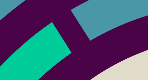 Abstract graphic featuring curved shapes in teal, turquoise, cream and deep purple, used as a decorative Philanthropy Northwest background