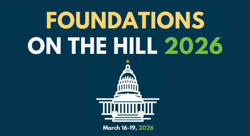 Graphic announcing United Philanthropy Forum Foundations on the Hill 2026, hosted by Council on Foundations and Independent Sector, March 16–19, 2026, in Washington, D.C., with a U.S. Capitol illustration and the hashtag #FOTH26.