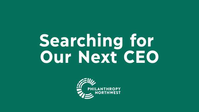Pine green blog graphic that reads "Searching for Our Next CEO"