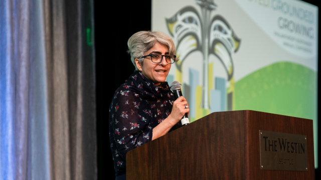 Kiran Ahuja on stage at the Philanthropy Northwest Annual Conference in 2019