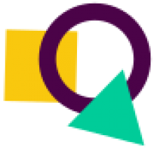 Icon of 3 shapes representing diversity, equity and inclusion (yellow square, purple circle, green triangle)