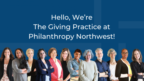 Senior Advisors at The Giving Practice at Philanthropy Northwest on a blue background