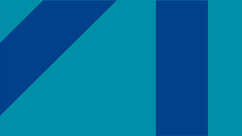 Abstract geometric graphic: a teal field with two dark-blue shapes — a wide diagonal stripe running from the top-left toward the center and a tall vertical rectangle near the right edge — creating a clean, minimalist composition.