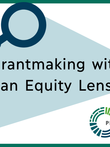 Grantmaking with an Equity Lens graphic with a magnifying glass icon
