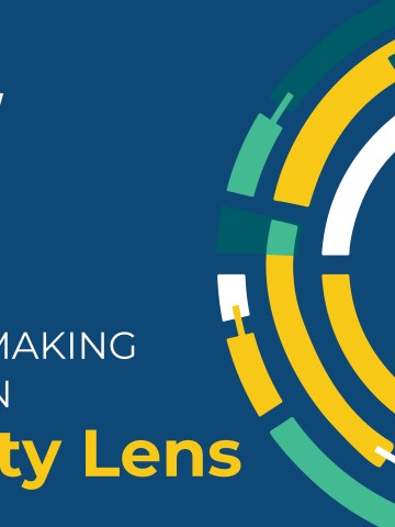 Blueberry banner that says "Grantmaking with an Equity Lens" and has a circular design element on the right side with some of the rectangular shapes connecting