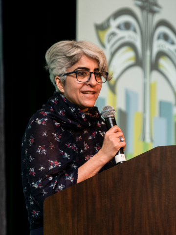 Kiran Ahuja on stage at the Philanthropy Northwest Annual Conference in 2019