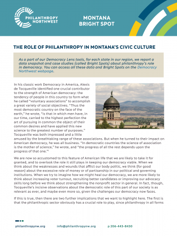 Thumbnail of Montana Bright Spot: The Role of Philanthropy in Montana’s Civic Culture 
