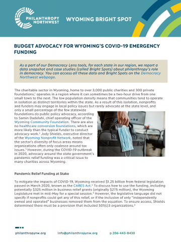 Image of cover of Wyoming Bright Spot: Budget Advocacy for COVID-19 Funding