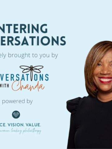 Centering Conversations exclusively brought to you by Conversations with Chandra powered by Voice. Vision. Value. with a headshot of Chandra on the right