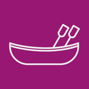 Icon of a canoe over a ube colored background