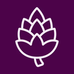 Icon of an acorn on a plum-colored background